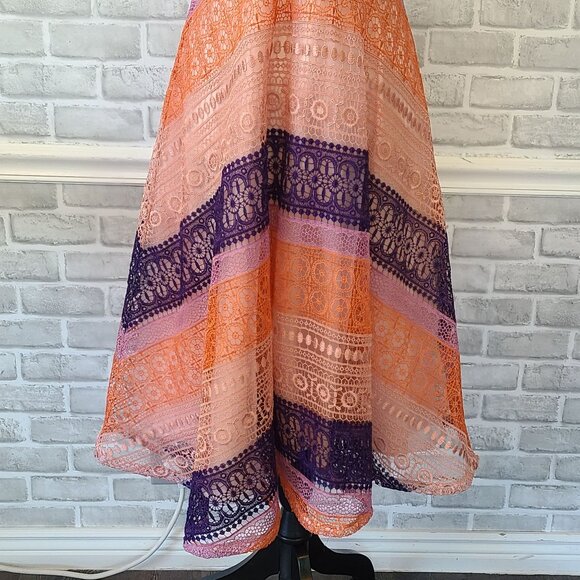 Anthropologie Maeve Lace Summer Cottage Midi Dress 10 Feminine Orange Pink Purpl - Picture 10 of 10